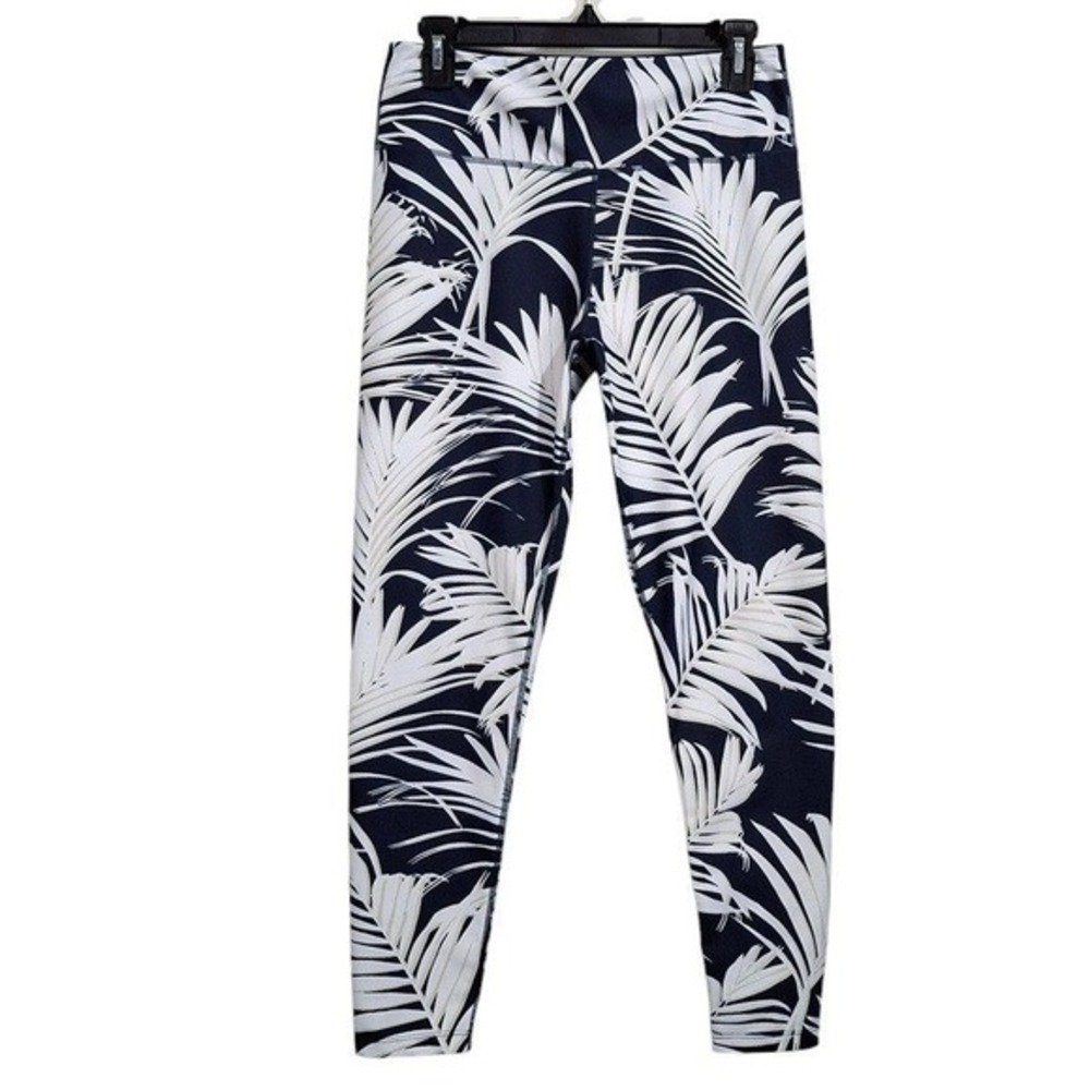 Soul Women 7/8 Leggings‎ Medium Blue White Tropical Palm Leaf Print Active Yoga